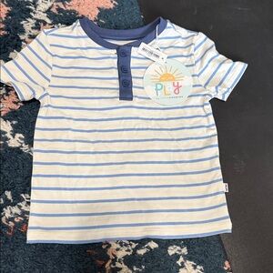 Little Sleepies Blue and White Striped Henley Shirt 18-24 months